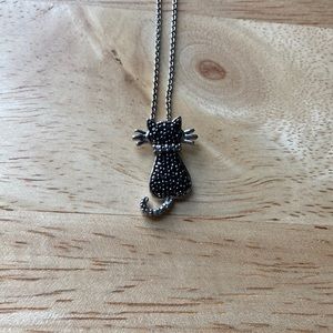 Black Jeweled Cat Pendant Necklace